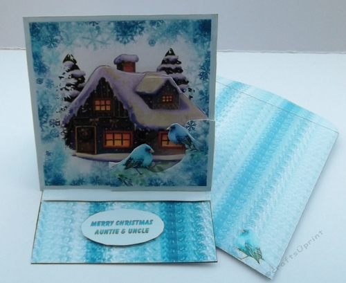 Winter cottage easel card and envelope