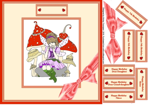 Toadstool fairy 8 x 8 in card front.