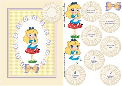 A5 Alice in wonderland step by step card front.