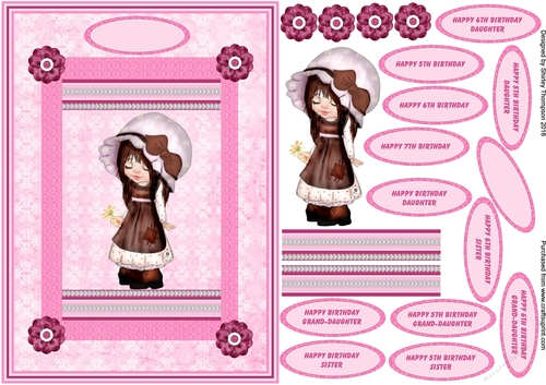 Pink A5 little girl card front