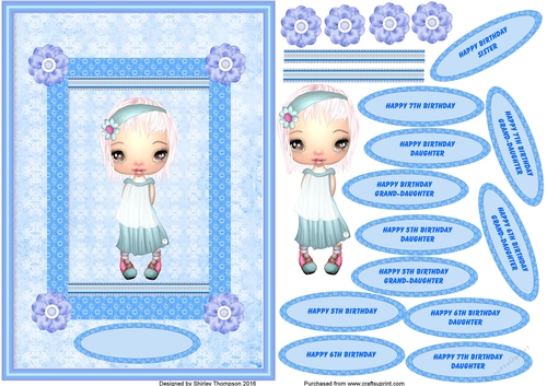 Blue A5 little girl card front
