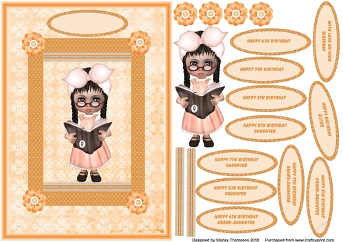 Peach A5 little girl card front