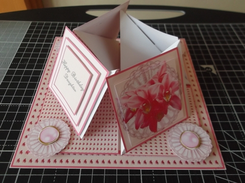 Pink orchid easel quad card.