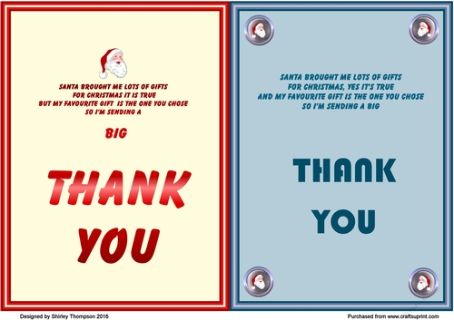 A5 Thank you card fronts for Children.