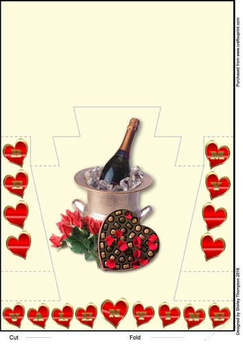 Cream champagne and roses centre stepper valentines card.