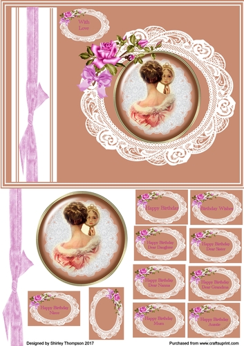 Pink lady vintage birthday card front.