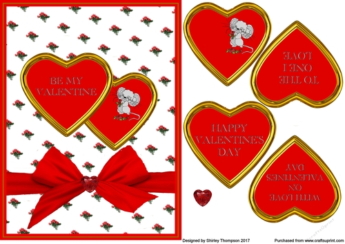 Hearts and flowers A5 card front.