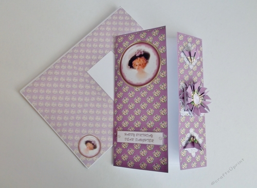Vintage 5 x 7 purple lady tea bag folding card with matching envelope.