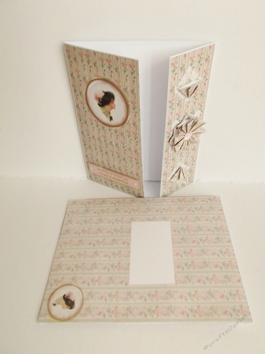 Vintage 5 x 7 lilac and blue lady tea bag folding card with matching envelope.