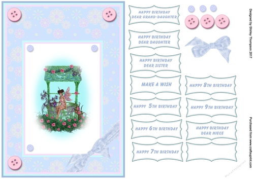 A5 fairy wishing well card front.