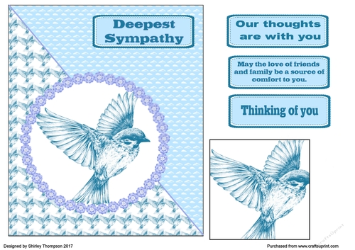 Blue bird sympathy card front.