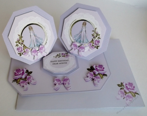 Octagonal double easel card with matching envelope.