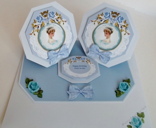 Octagonal double easel card with matching envelope.