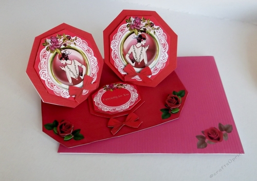Octagonal double easel card with matching envelope.
