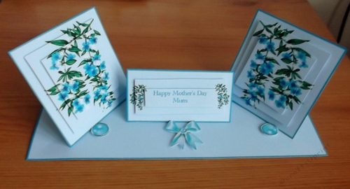 Blue floral triple easel card and envelope.