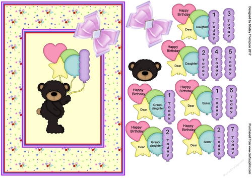 Teddy with balloons card front (Lemon)