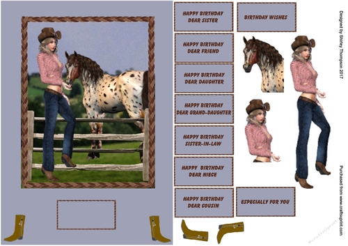 Cowgirl with horse step by step card.