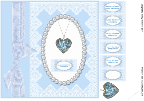 March birthstone pendant card front.