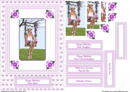 Lilac girl on a swing card.