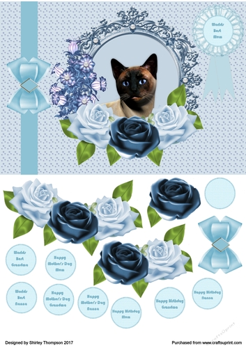 Siamese cat step by step Mothers Day card front.
