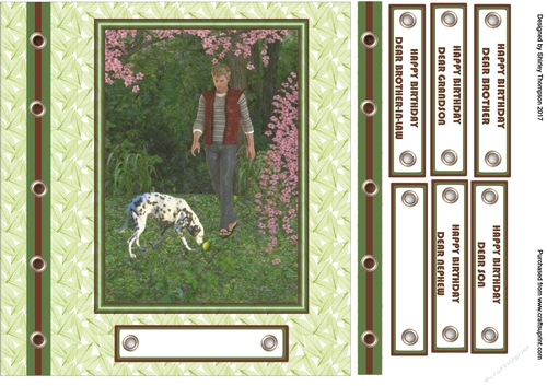 Young man walking his dog quick card.