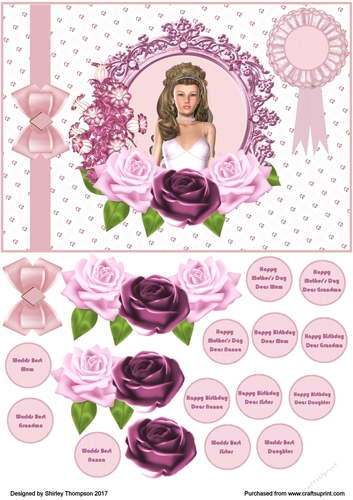Lady in floral frame step by step card front.