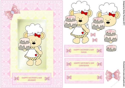 Baking bear A5 Mothers Day card front.