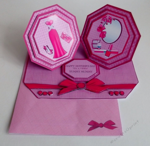 Red octagonal easel card for Birthdays and Mothers day.