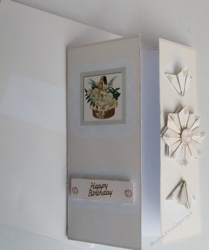Peach coloured one piece card with tea bag folded medallion and matching envelope.