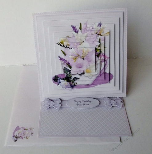 Flowers in a cup step by step easel card and matching envelope.