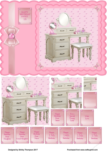 Pink and girlie A5 card front for teens.