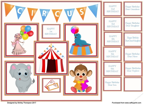 At the circus 8 x 8 in age card front.