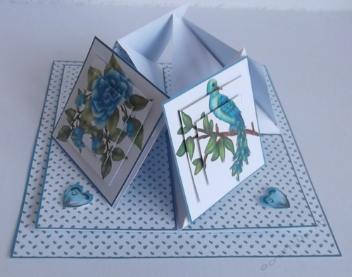 Mysterious bird quad easel card (Blue)