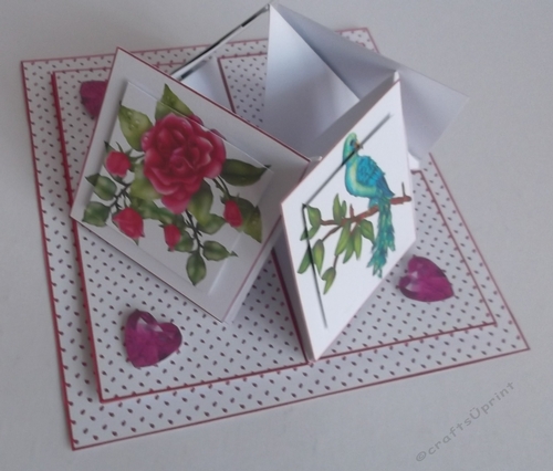 Mysterious bird quad easel card (red)