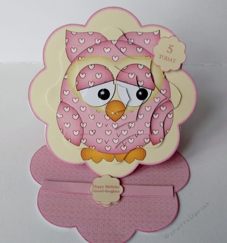Owl scalloped easel card (Pink)