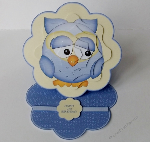 Owl scalloped easel card (blue)
