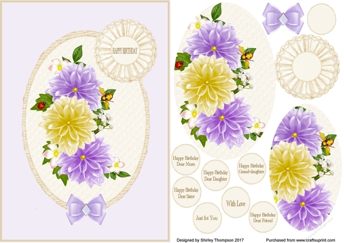 A5 dahlia vignette step by step card front (lilac)