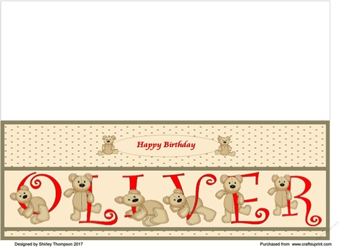 Teddy bear DL name card (Oliver).