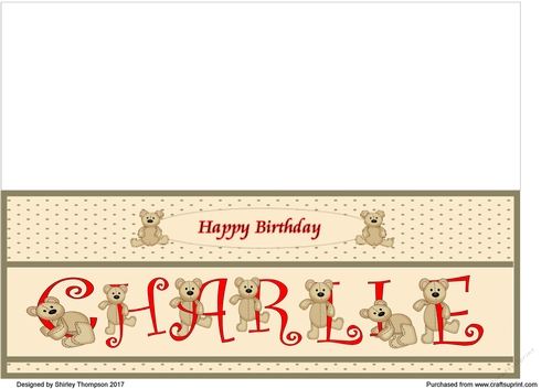 Teddy bear DL name card (Charlie).