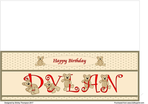 Teddy bear DL name card (Dylan).