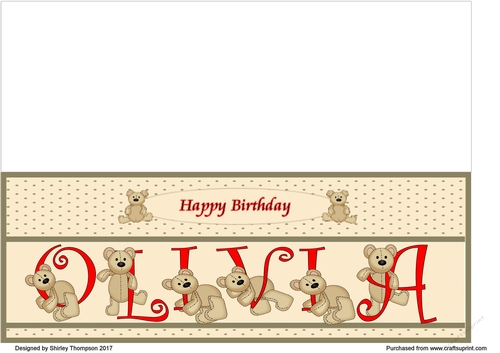 Teddy bear DL name card (Olivia).