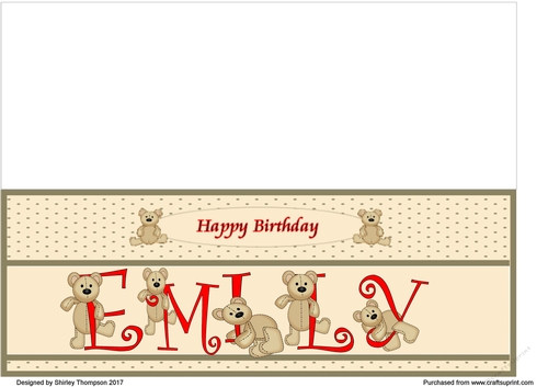 Teddy bear DL name card (Emily).