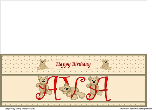 Teddy bear DL name card (Ava).