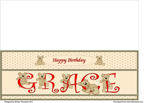 Teddy bear DL name card (Grace).