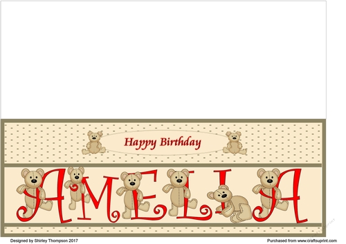 Teddy bear DL name card (Amelia).
