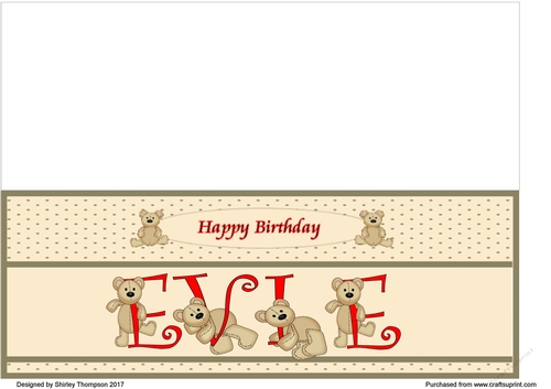 Teddy bear DL name card (Evie).