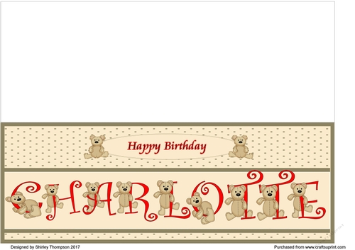 Teddy bear DL name card (Charlotte).