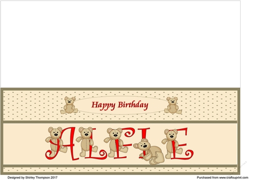 Teddy bear DL name card (Alfie).