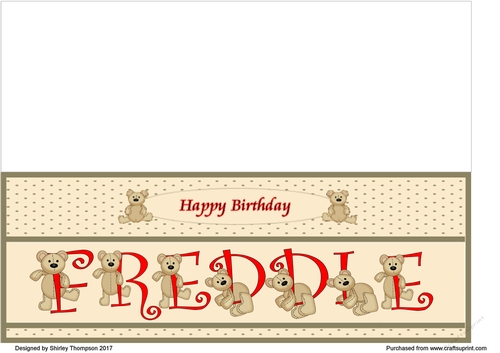 Teddy bear DL name card (Freddie).