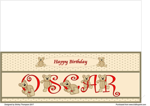 Teddy bear DL name card (Oscar).